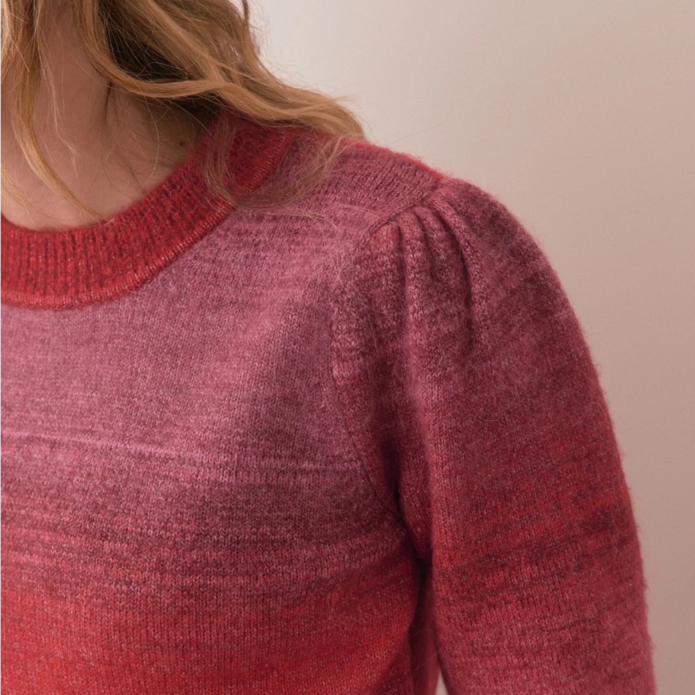 NEW❤️Marine Layer Women's Ayla Puff Sleeve Crewneck Sweater Red Pink Warm Ombre - Picture 4 of 9